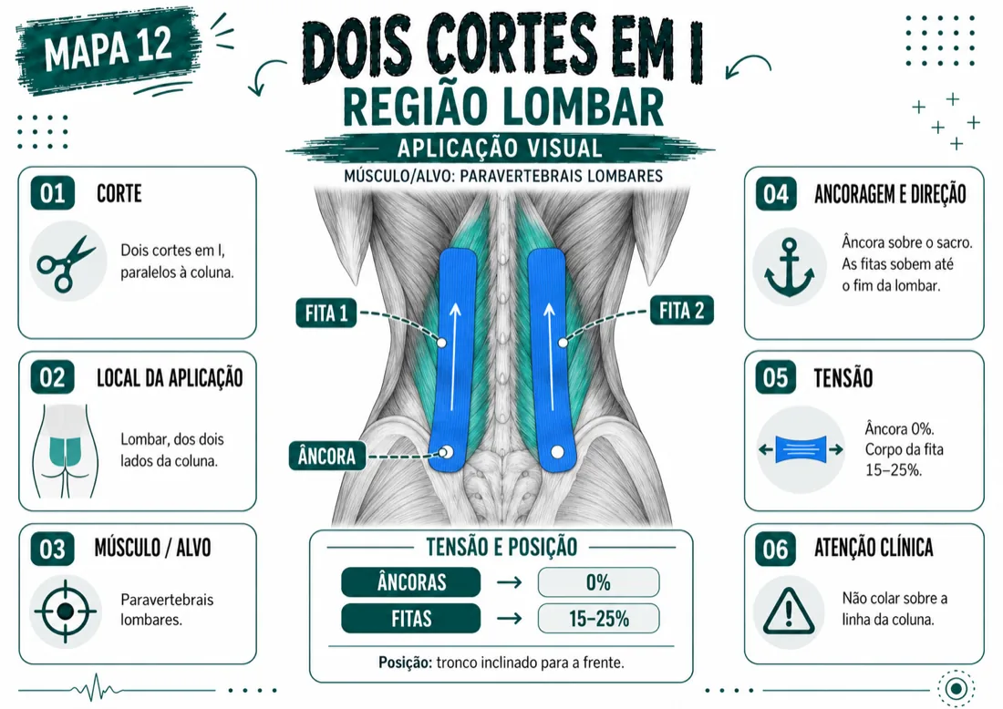 Mapa da região lombar com dois cortes em I