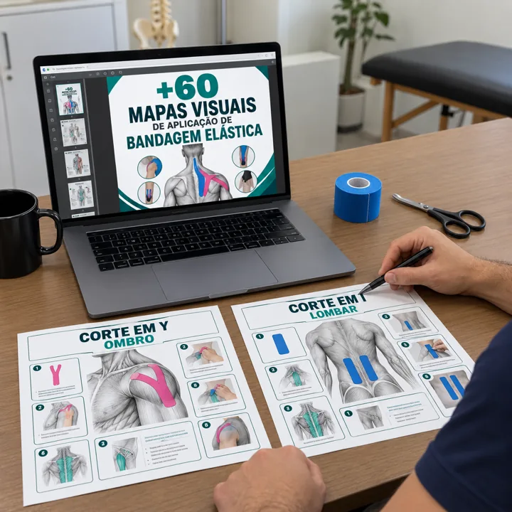 Fisioterapeuta consultando os mapas impressos na mesa