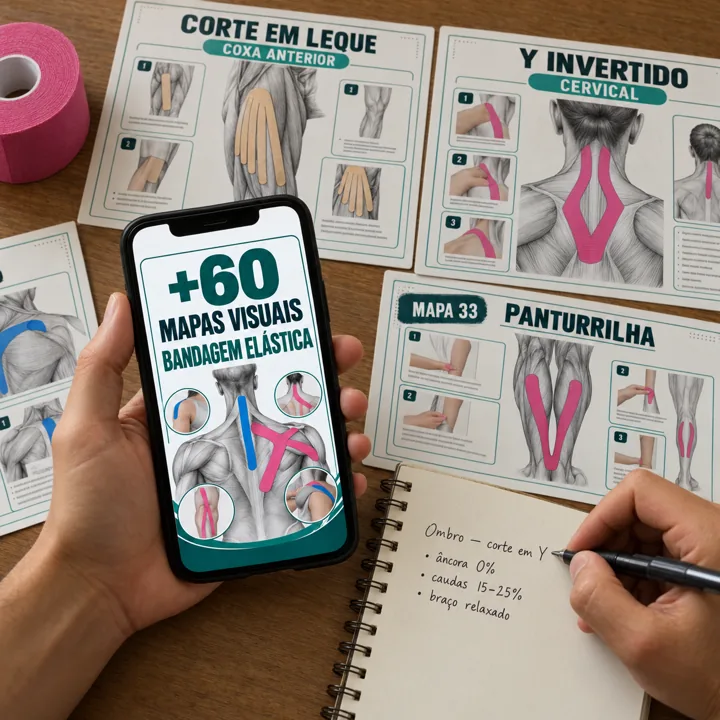 Atlas do Taping aberto no celular ao lado dos mapas impressos